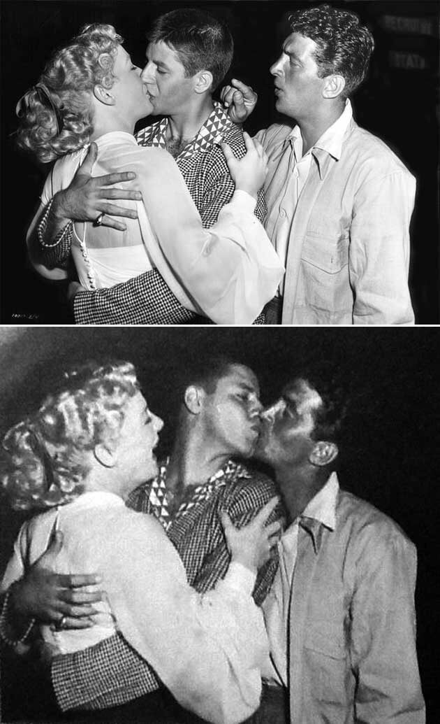 Betty Hutton, Jerry Lewis and Dean Martin on the set of Sailor Beware, 1956...