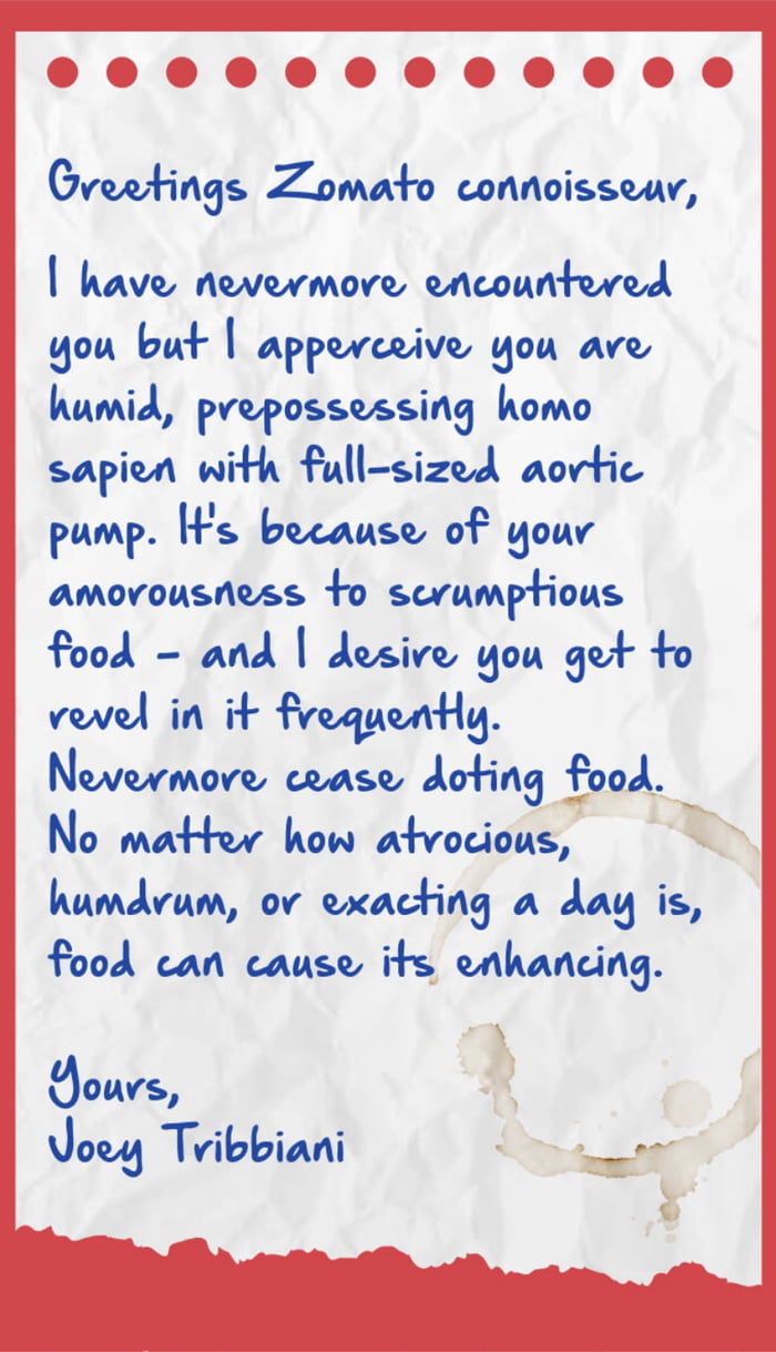A letter from joey using thesaurus 9gag