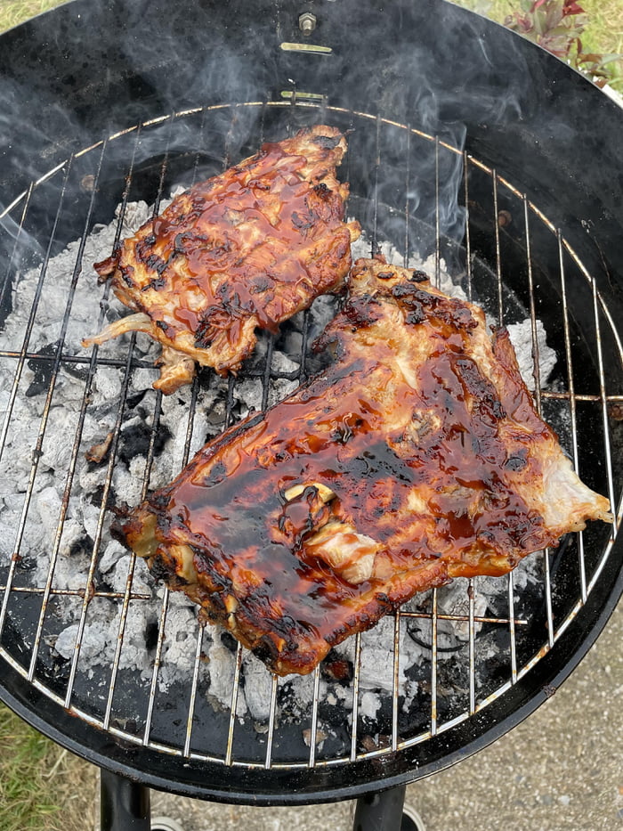 First attempt at honey bbq ribs. Started off in the pressure cooker