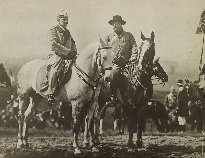 President Theodore Roosevelt riding horseback with Kaiser Wilhelm II ...