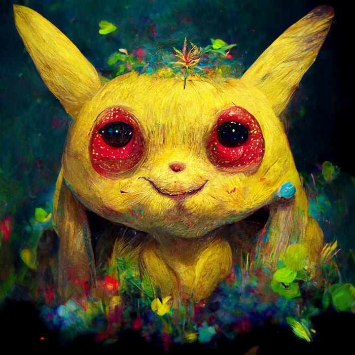 Pikachu high on shrooms by midjourney AI, this is addictive ! - 9GAG