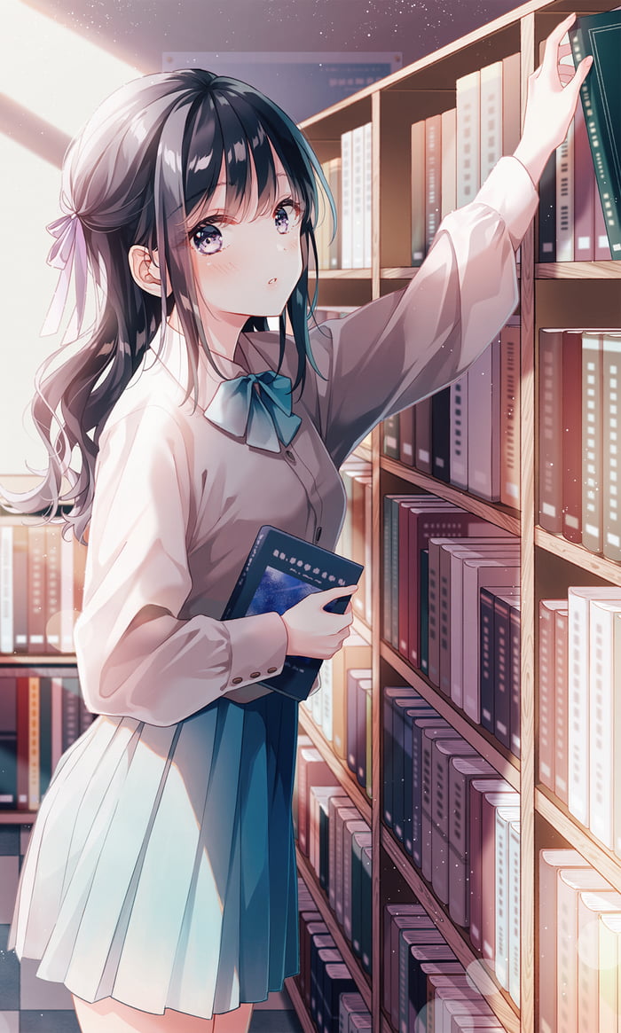 A cute girl in the library - 9GAG