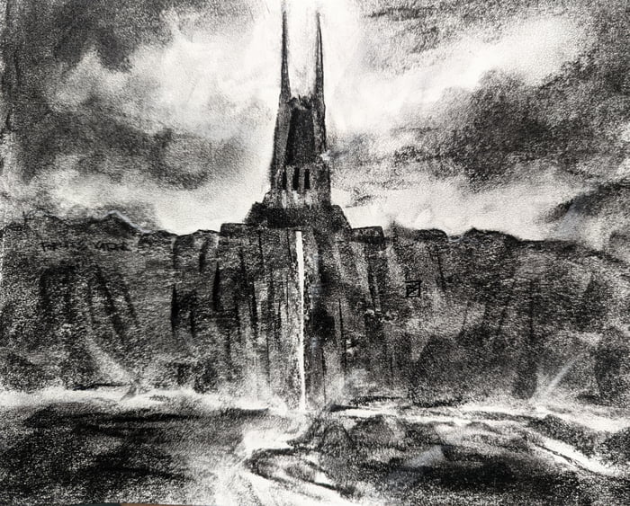 'Fortress Vader' - a charcoal sketch on fine textured paper of the ...