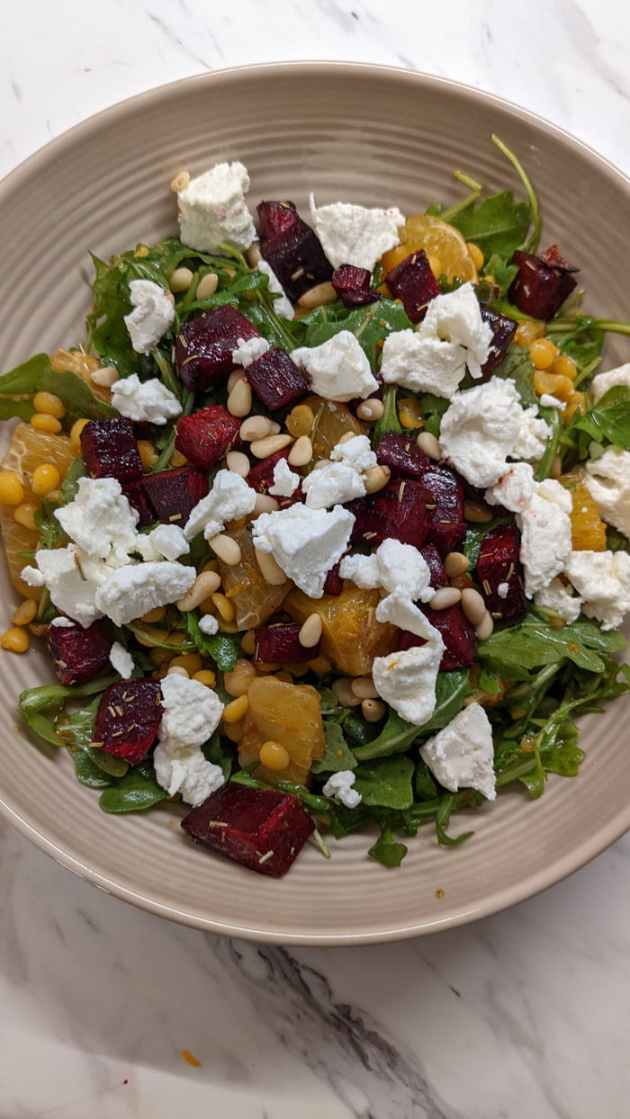 LentilArugula Salad with Beets, Oranges, Pine Nuts & Goat Cheese 9GAG