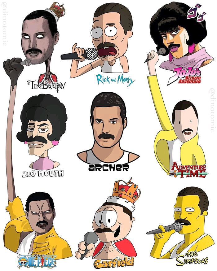 Freddie Mercury Queen In Different Style Of Drawing 9gag