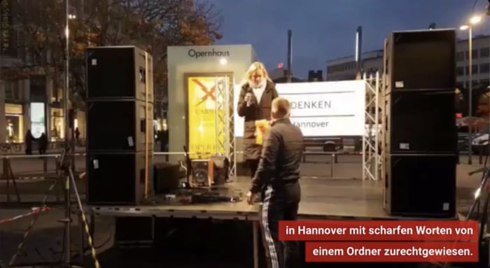 This Speaker On A Querdenken Demo In Germany Compared Her Fight Against The Corona Regulations To Sophie Scholl Who Fought Against The Ns Regime And Got Executed Therefore The Security Guard Stood