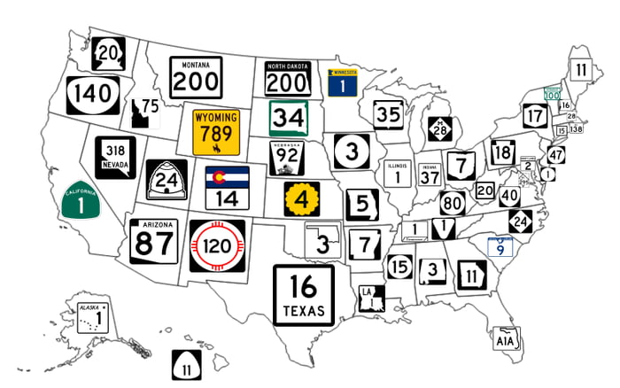 A cool guide to the longest state route markers in each state - 9GAG