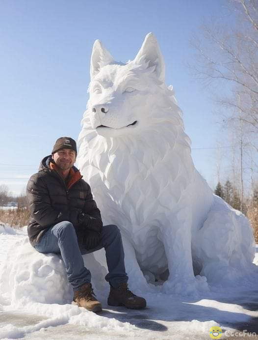 This guy made a snow wolf - 9GAG