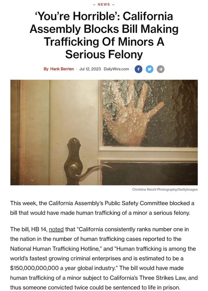 Human trafficking of a child is not a felony in California. They just ...