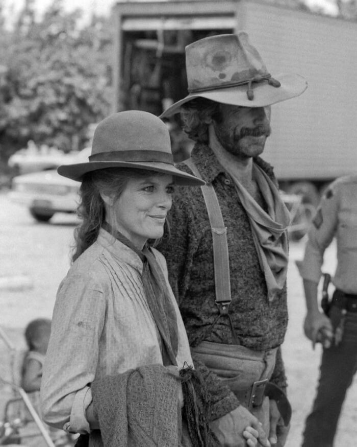 The Shadow Riders Kate Katharine Ross and Sam Elliott holding hands between takes in filming ...