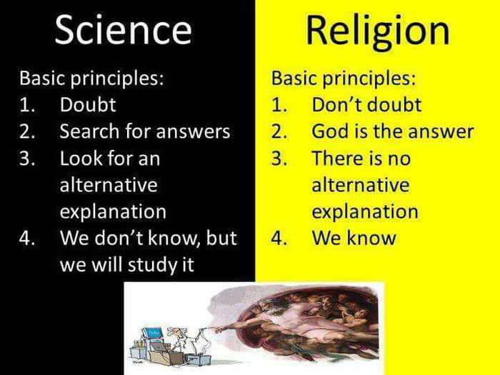 Difference between science and religion - 9GAG