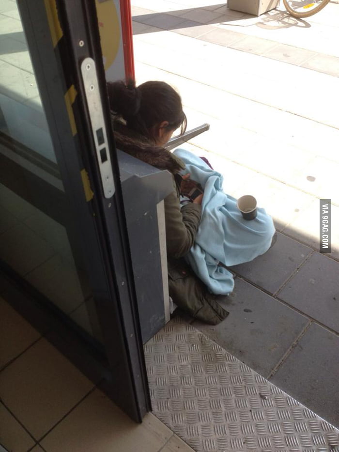 Woman begging for money outside a grocery store - 9GAG