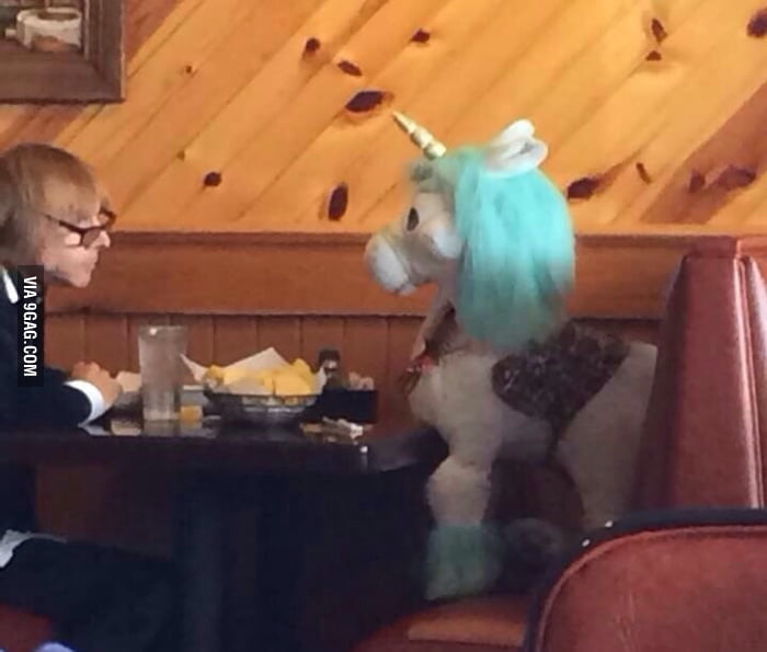 He's obviously upset at the Unicorn's table manners. 9GAG