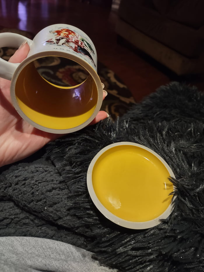 Poured hot water in this brand new mug and the bottom fell off 9GAG