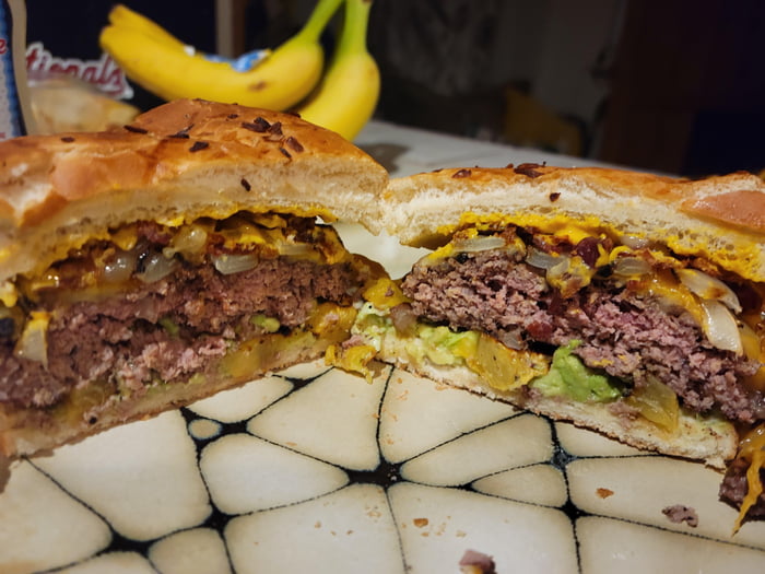 Homemade Grilled Onion Grilled Pineapple Avocado Bacon Cheeseburger