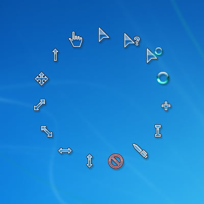 Trying out custom cursor making. Made an Aero Glass varient of the default  Windows 7 cursors. (Couldn't figure out what to do with the Blue Circle  cursors) Thoughts? - 9GAG