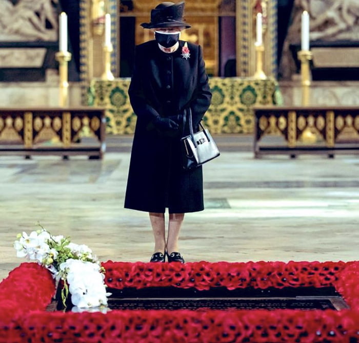 The Year Is 2119 Queen Elizabeth Stands Beside A Memorial To Mark The 100th Anniversary Of The Covid 19 Pandemic She Wears A Mask In Remembrance Of The Mortals Who Perished 9gag