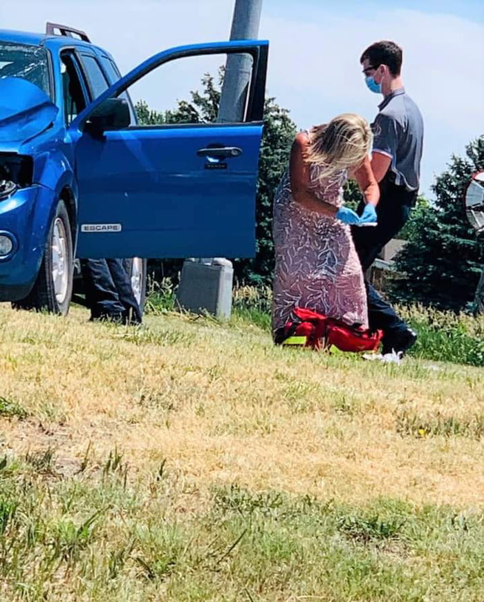 Jodi was on her way to her daughter's wedding when she saw a car crash