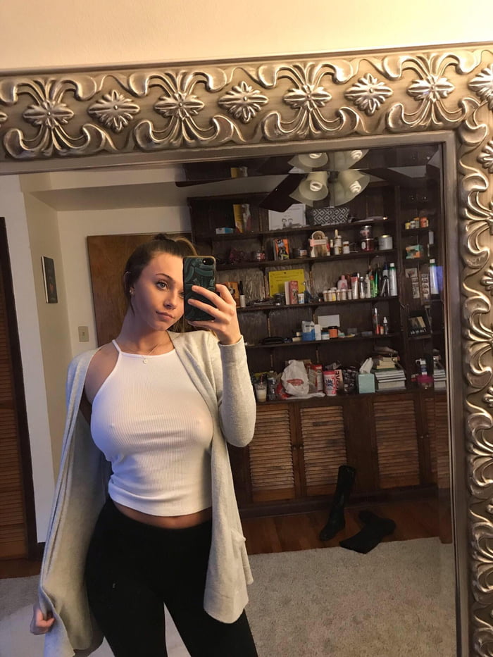 College freshman nipping in white tank top - 9GAG