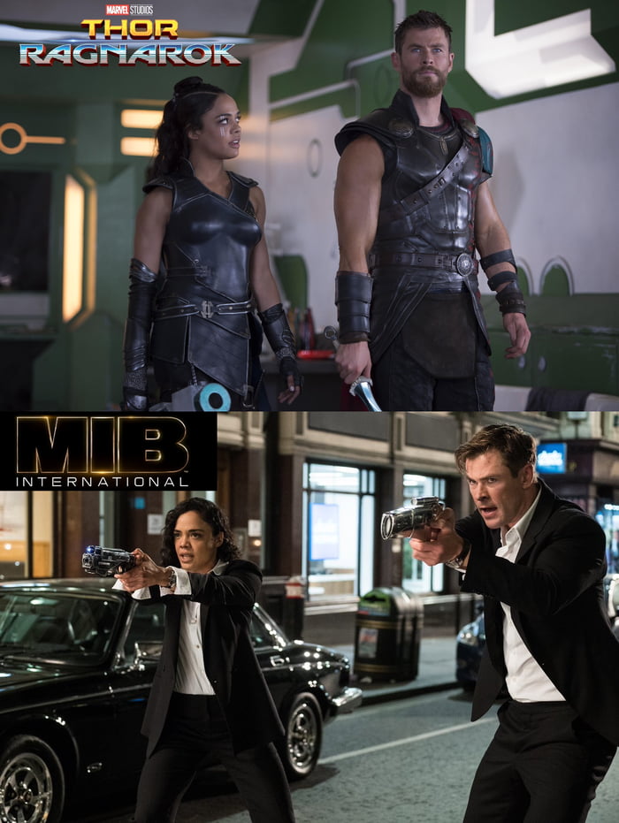 Thor Ragnarok Men In Black International Tessa Thompson Valkyrie Agent M Chris Hemsworth Thor Agent H 9gag