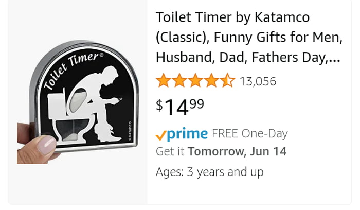 Toilet Timer by Katamco (Classic), Funny Gift for Men, Husband, Dad,  Fathers Day