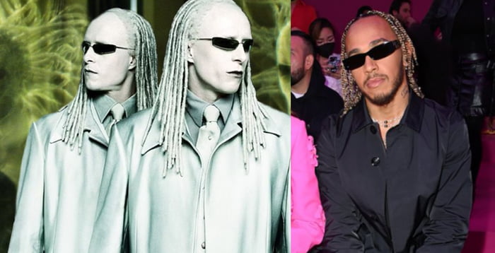 Lewis Hamilton looking like the long lost brother of the Matrix ...