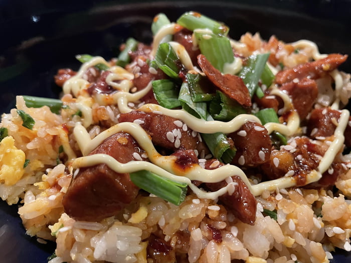 Pork fried rice with spicy Japanese bbq sauce and kewpie mayo 9GAG