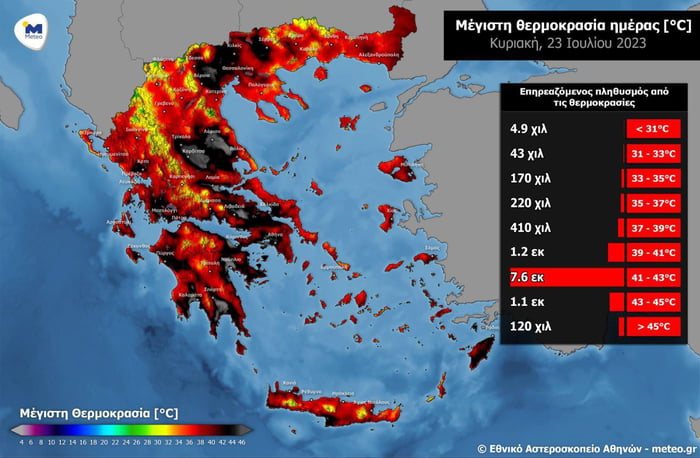 By 11 am, the air temperature in parts of the regions of Greece and ...