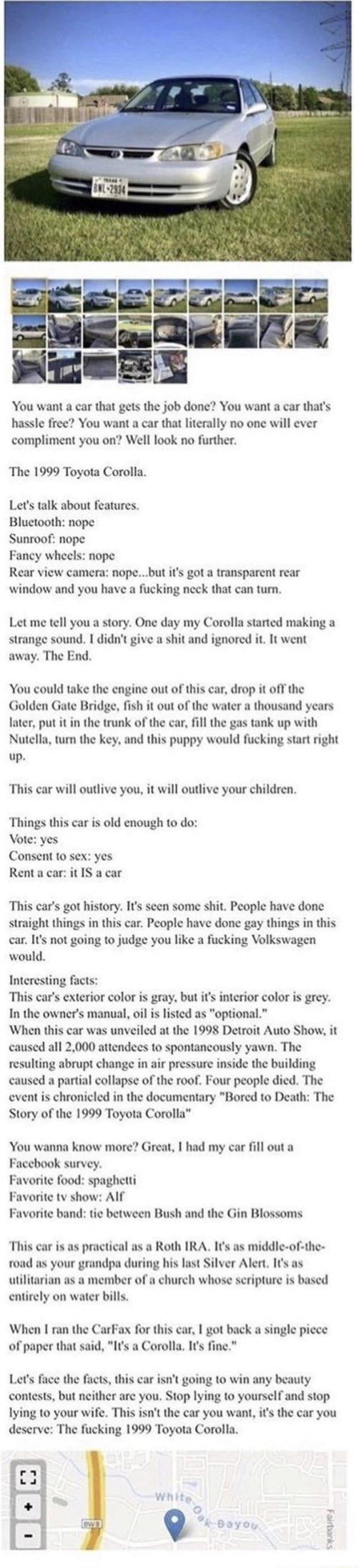 A Craigslist ad for a Corolla 9GAG