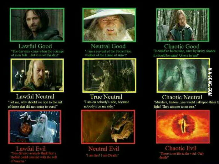 22 points * 4 comments - Middle Earth character alignment - 9GAG has the be...