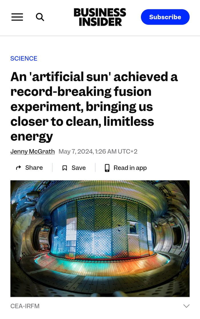 Nuclear fusion west reactor holds plasma temperature for 6 minutes