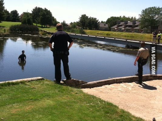 Suspect in my hometown jumped into the middle of a pond to avoid arrest ...