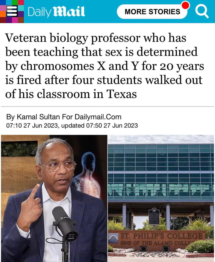 Professor fired after teaching about chromosomes because some students
