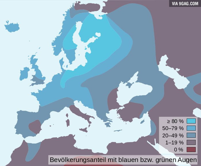 Distribution of blue eyes in Europe 9GAG
