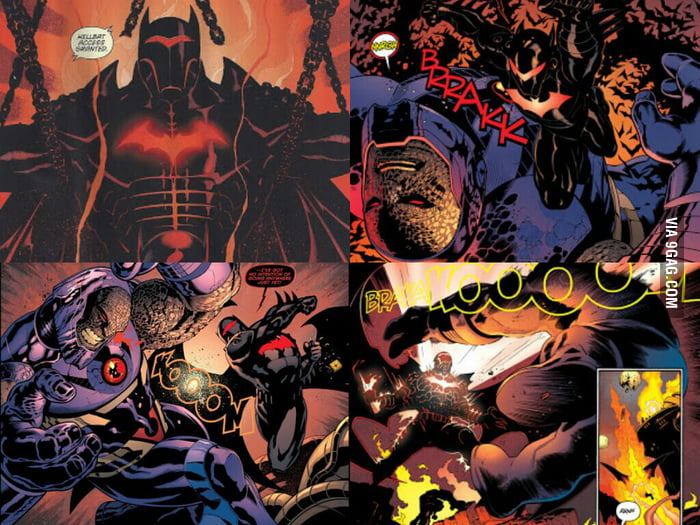 Take a look at Batman's hellbat suit. And he is kicking Darkseid's butt. -  9GAG