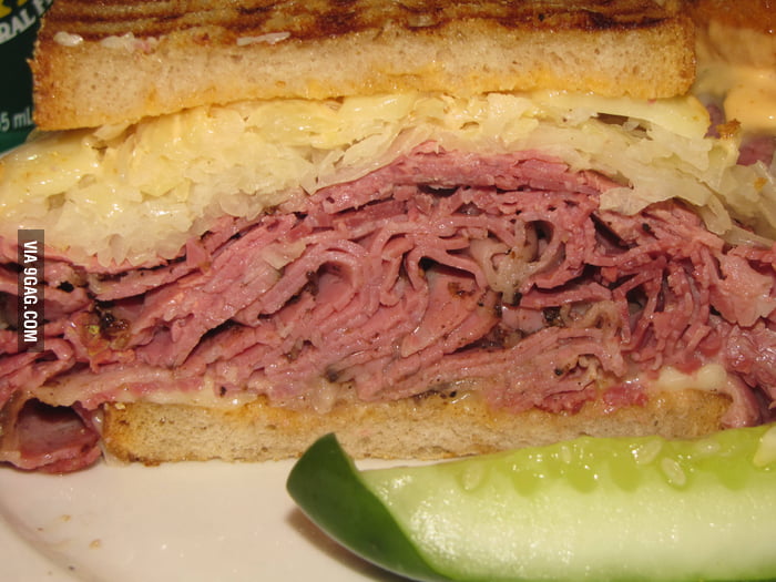 Corned Beef and Pastrami with Sauerkraut, Russian Dressing and Swiss
