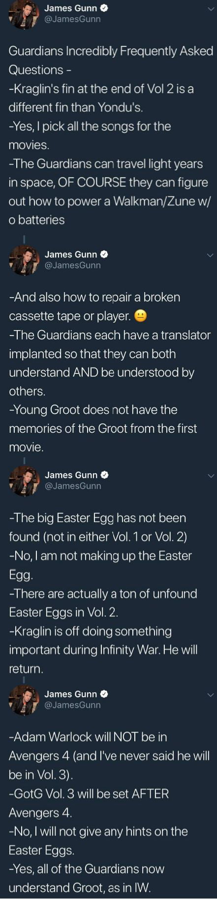 “Guardians of The Galaxy” director James Gunn answered the frequently ...