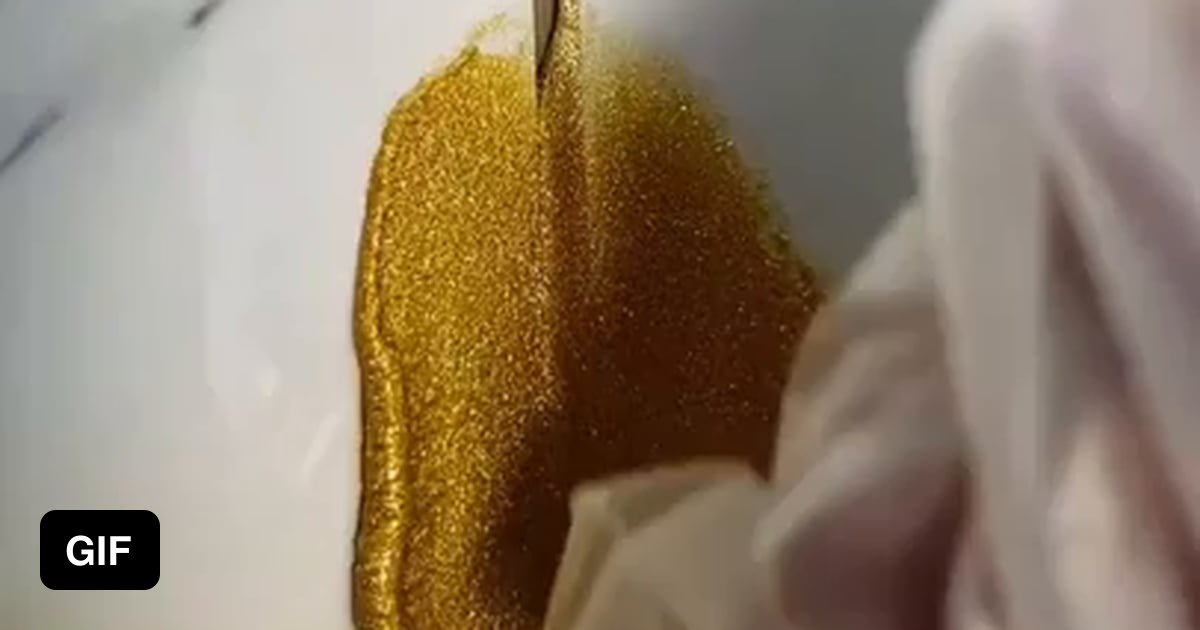 Gold glitter grouting in progress. 9GAG