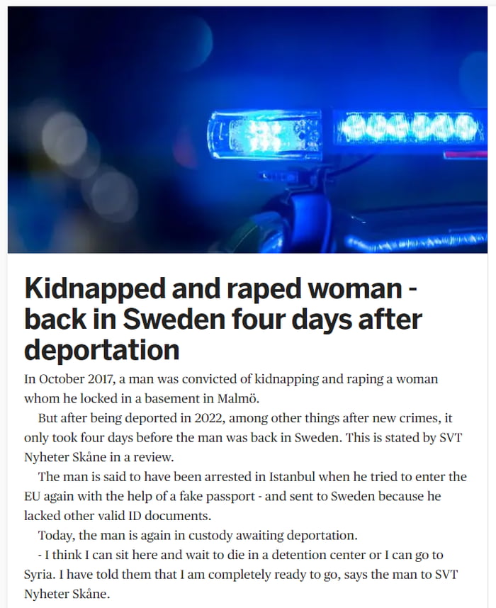 Man Returns To Sweden 4 Days After Being Deported For Criminal Charges ...