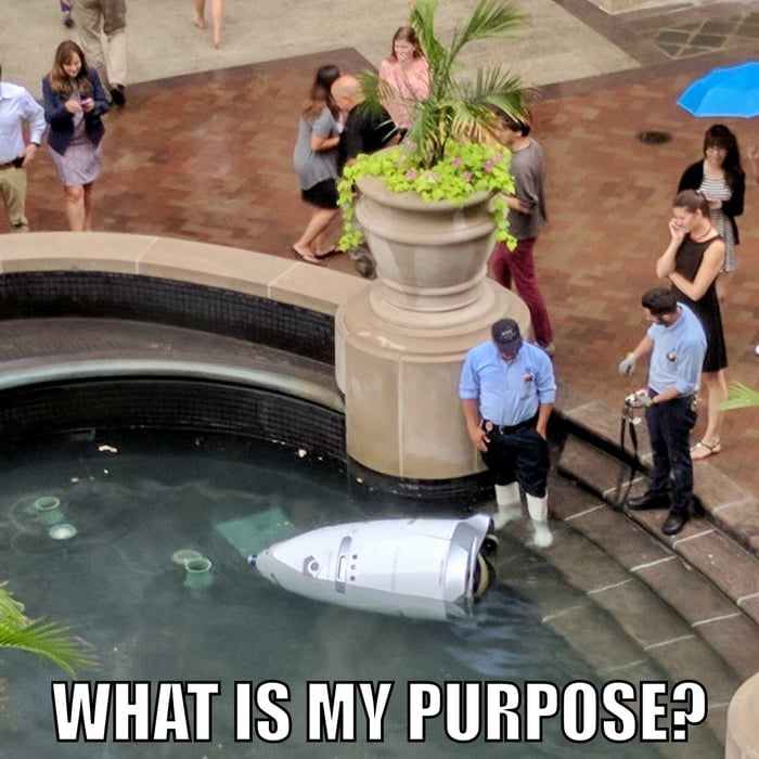 Security robot throws itself down the stairs... and drowns. 9GAG