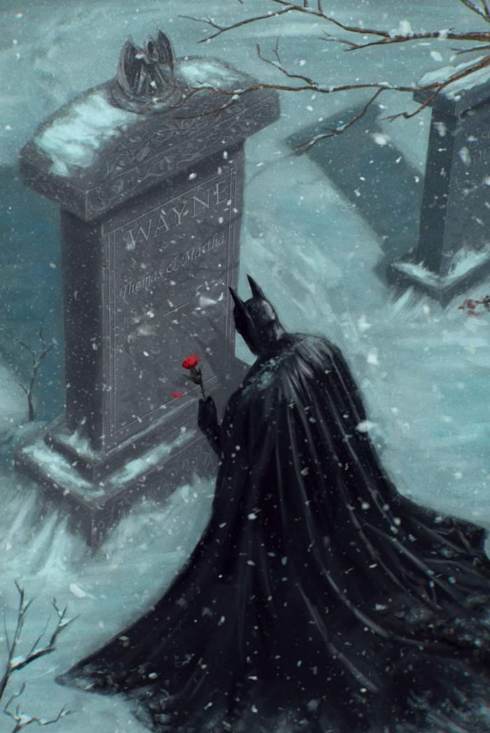 Batman at parents' grave site. Credit: Hard Tryer. - 9GAG