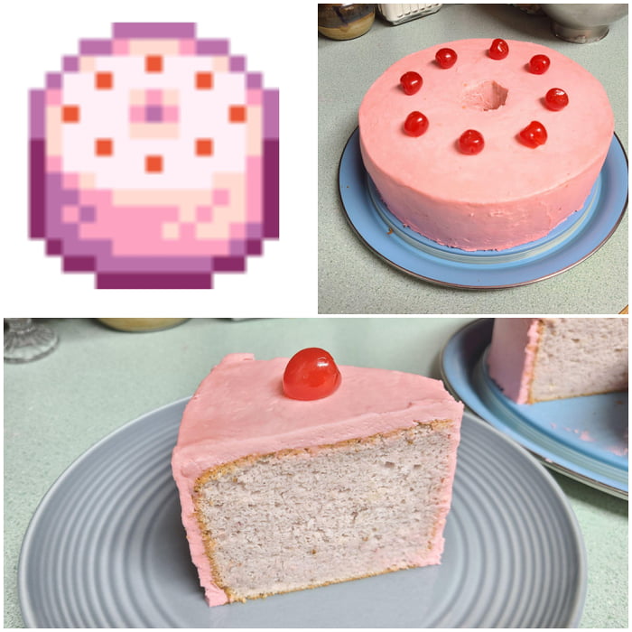Made Pink Cake from Stardew Valley. Angel food cake infused with