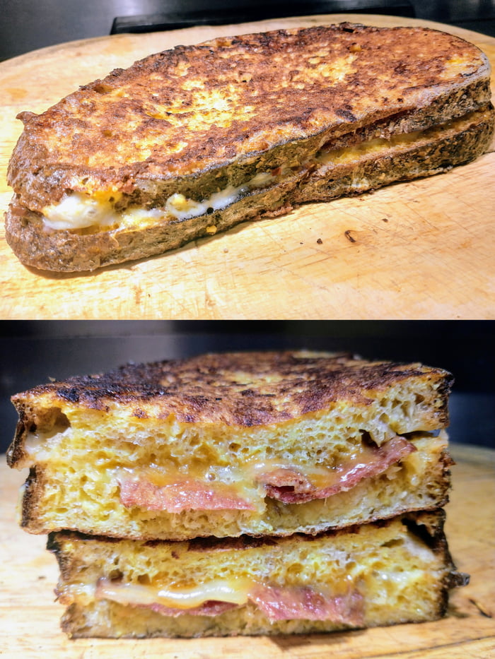 French Toast Grilled Cheese with Bacon Sandwich. 9GAG