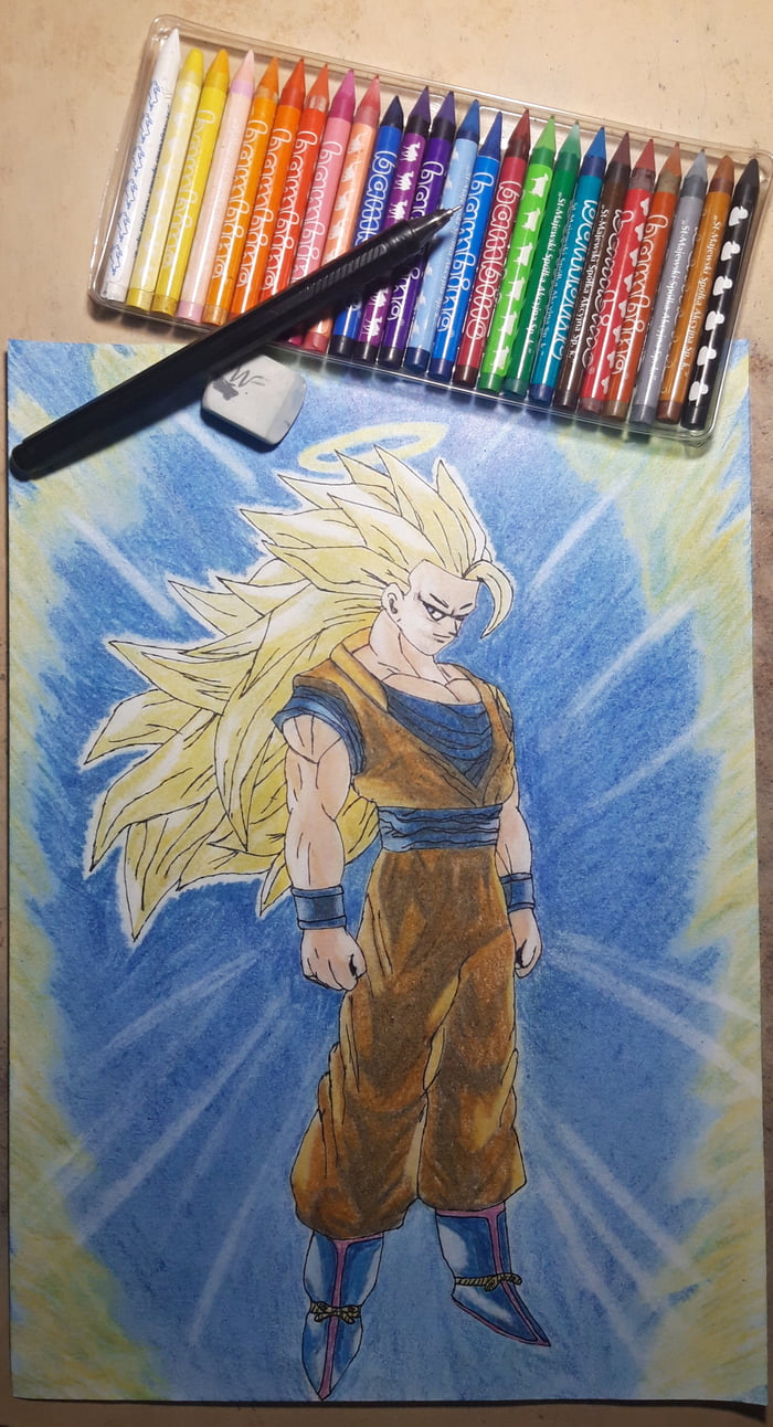 SSJ3 Goku, crayons+pen - 9GAG SSJ3 Goku, crayons+pen - 9GAG