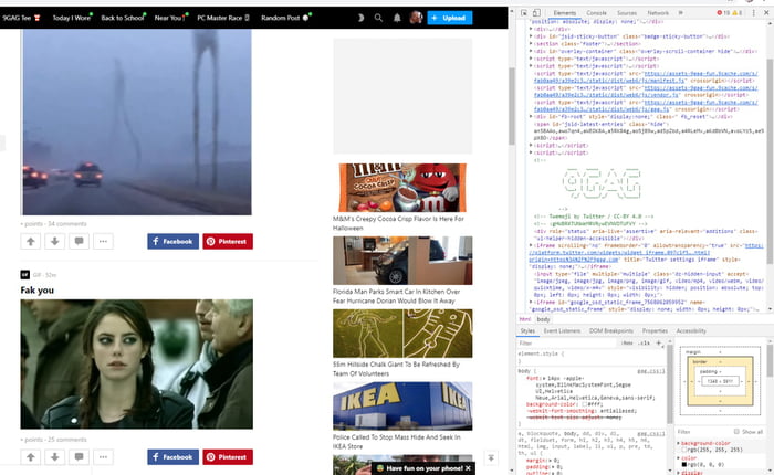 Accidentally clicked f12. Saw an easter egg in the source code - 9GAG