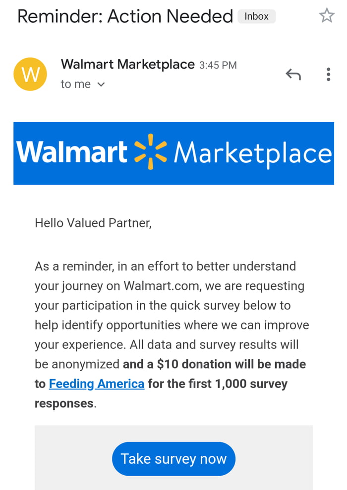 Walmart Sent Out An Email To Marketplace Members Claiming Action Needed When No Action Was Needed And They Really Just Want To Gather Information About You While Getting A Tax Write Off