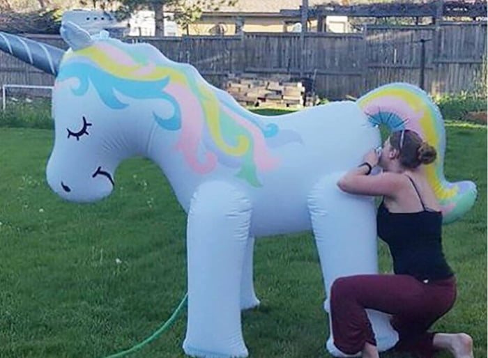 inflatable pink unicorn