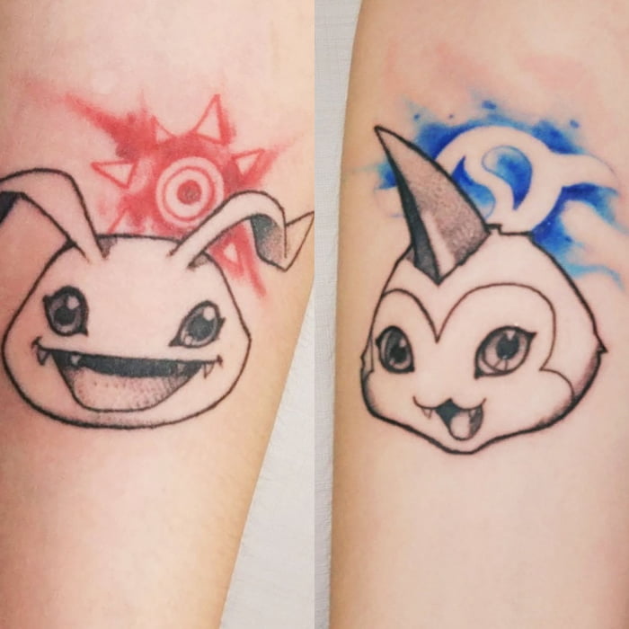 Digimon tattoo on the thigh
