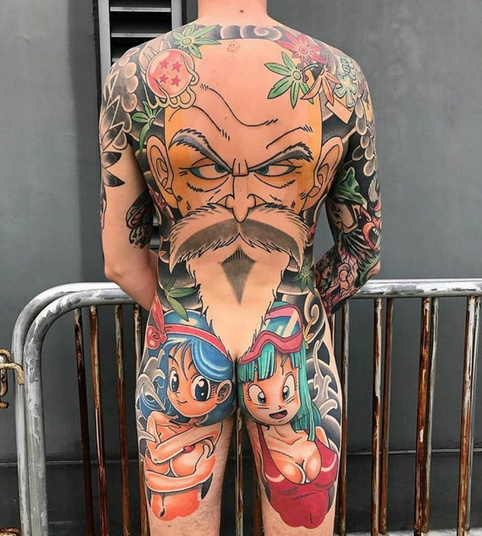 Embroidery style Master Roshi patch tattoo located on