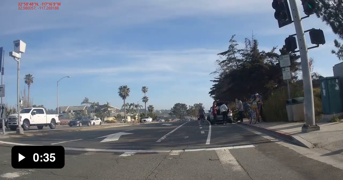 Driver in bike lane slowly returns to the car lane before abruptly ...